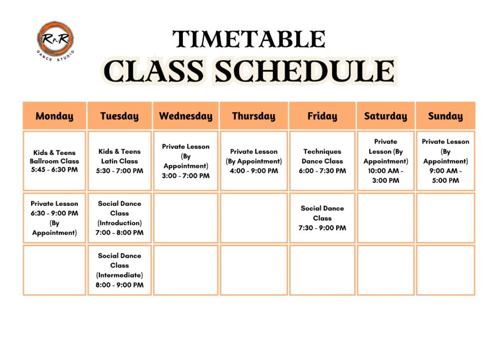 Time table - Dance Classes Brisbane